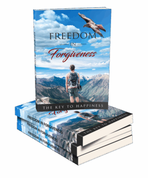 Freedom In Forgiveness ebook cover – a hiker overlooking mountain peaks with an eagle flying overhead, symbolizing emotional release and healing