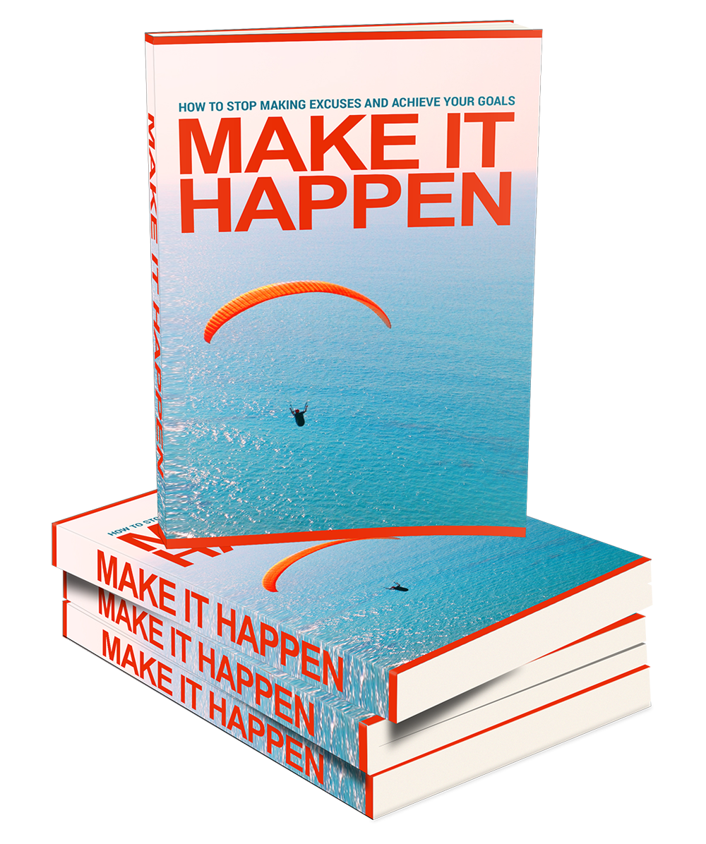 Make It Happen ebook cover featuring a paraglider over a bright blue ocean, symbolizing ambition and freedom